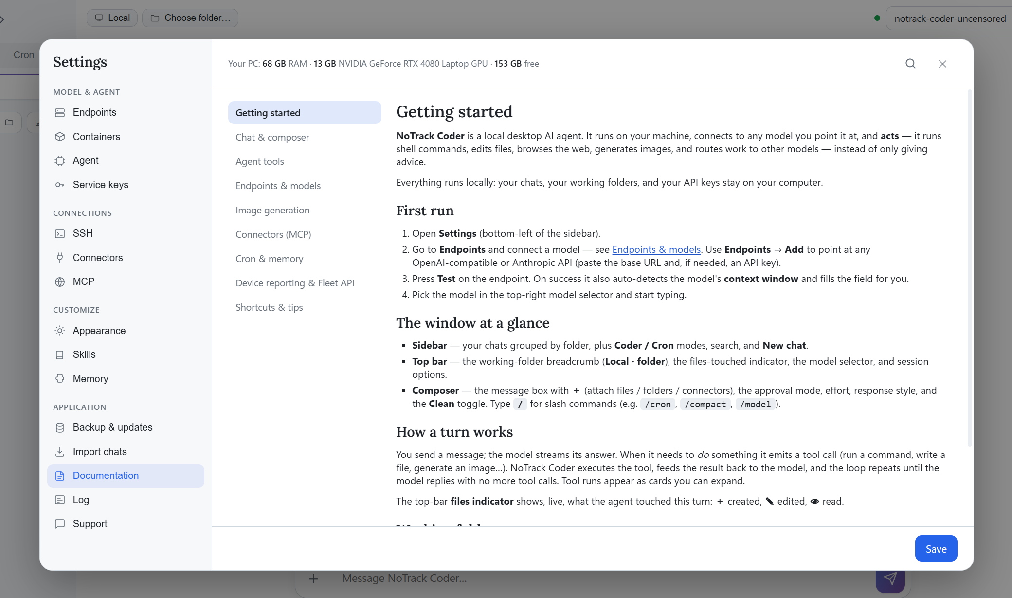 Reference documentation panel with getting-started material. Follow the documentation supplied with the software you select.